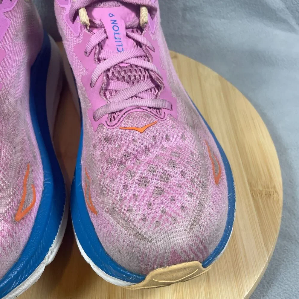Hoka Clifton 9 Womens Size 10 B Pink Blue Athletic Sneakers Running Shoes